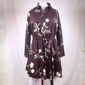 Womens XL Floral Cotton Poplin Long Sleeve Mini Shirtdress Dark Plum A New Day